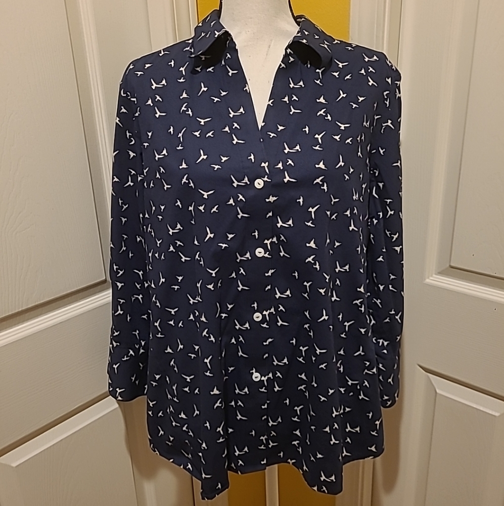 FOXCROFT BLUE BUTTON DOWN COTTON SHIRT, SIZE XXL